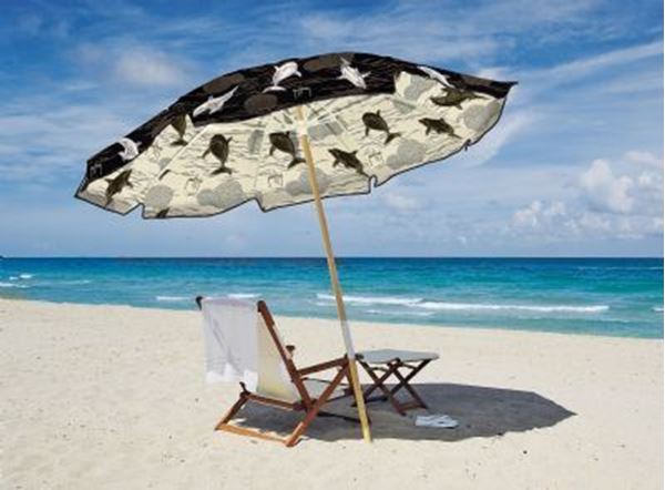 Fiberbuilt Guy Harvey Beach Umbrella 7 1/2 Foot Hexagon with Two Piece Solid Wood Pole