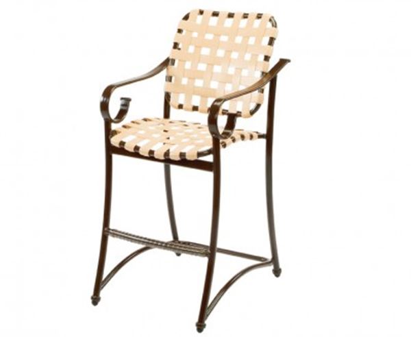 Picture of Barbados Cross Weave Bar Stool with Arms,  Vinyl Strap with Aluminum Frame Pool Furniture