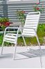 Picture of Promo Pool Furniture, St. Maarten Dining Chair Vinyl Straps with White Aluminum Frame, Blue or White Straps
