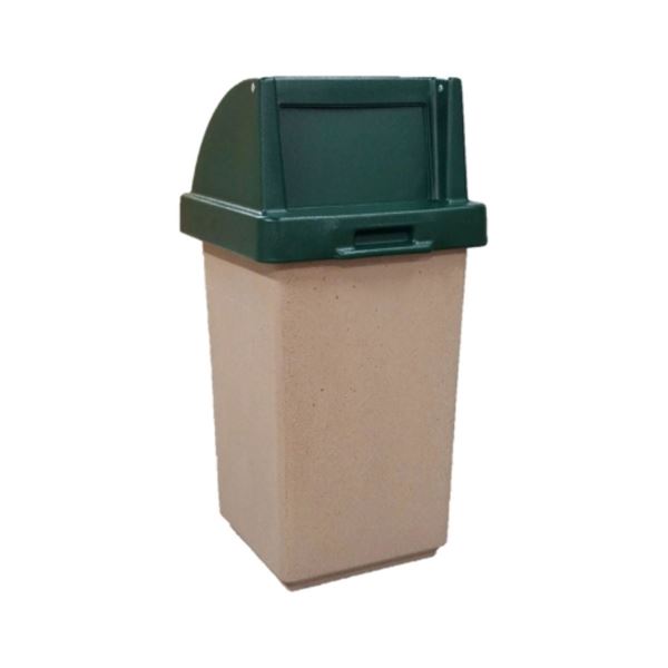 30 Gallon Concrete Pool Deck Trash Can with Self Closing Top