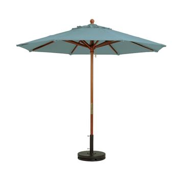 7 Foot Market Umbrella Octagon with Two-Piece Wood Pole - Pacific Blue