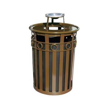 Round 36 Gallon Oakley Series Decorative Steel Powder Coated Trash Can with Liner, 97 lbs.