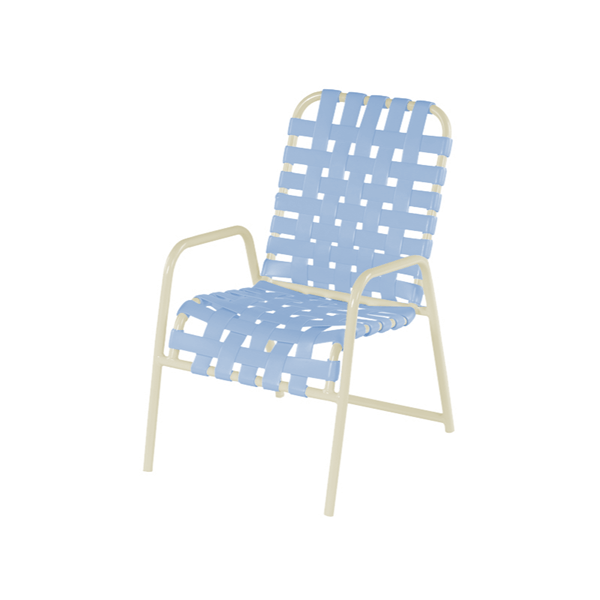 St. Maarten Cross Weave Dining Chair, Vinyl Strap with Stackable Aluminum Frame