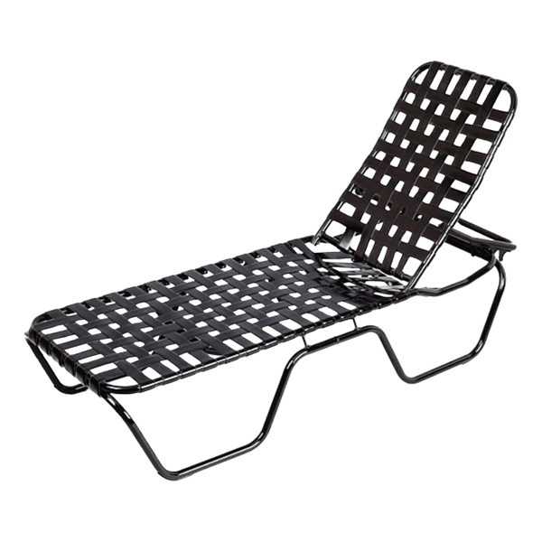 Daytona Cross Weave Commercial Chaise Lounge Vinyl Strap with Stackable Powder-Coated Aluminum Frame
