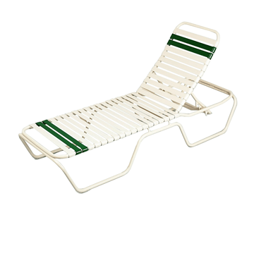 Delray Commercial Full-Base Vinyl Strap Chaise Lounge Powder-Coated Aluminum Stackable