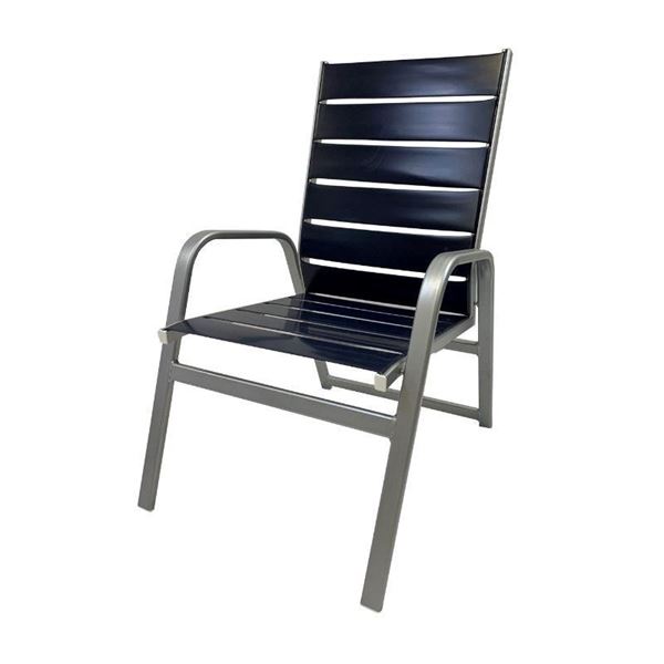 Destin Commercial Vinyl Strap Stack Armchair with Commercial Aluminum Frame - 9 lbs.