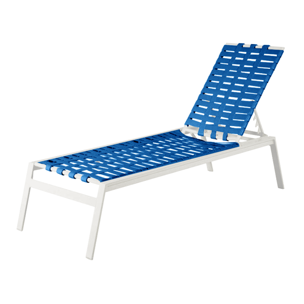 Waterside Vinyl Strap Cross Weave Chaise Lounge with Commercial-Grade Frame
