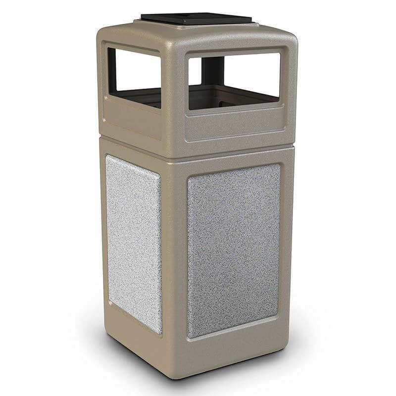 PolyTec™ Trash Container, 42-Gallon Square, Stone Panels, Ashtray Lid