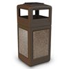 42 Gallon Plastic Pool Deck Trash Can with Stone Panel and Dome Ash Tray Top