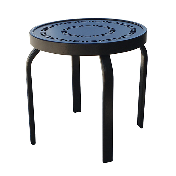 18” Round Stackable Punched Aluminum Poolside Side Table in Mayan, Sunburst, and Napa Styles