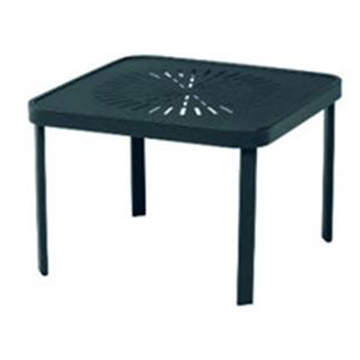 24” Square Stackable Punched Aluminum Poolside Side Table in Mayan, Sunburst, and Napa Styles