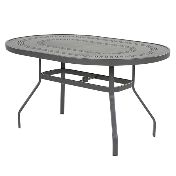 36” x 54” Oval Punched Aluminum Patio Dining Table in Mayan, Sunburst, and Napa Styles