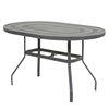 36” x 54” Oval Punched Aluminum Patio Balcony Table in Mayan, Sunburst, and Napa Styles