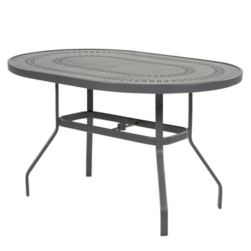 36” x 54” Oval Punched Aluminum Patio Balcony Table in Mayan, Sunburst, and Napa Styles