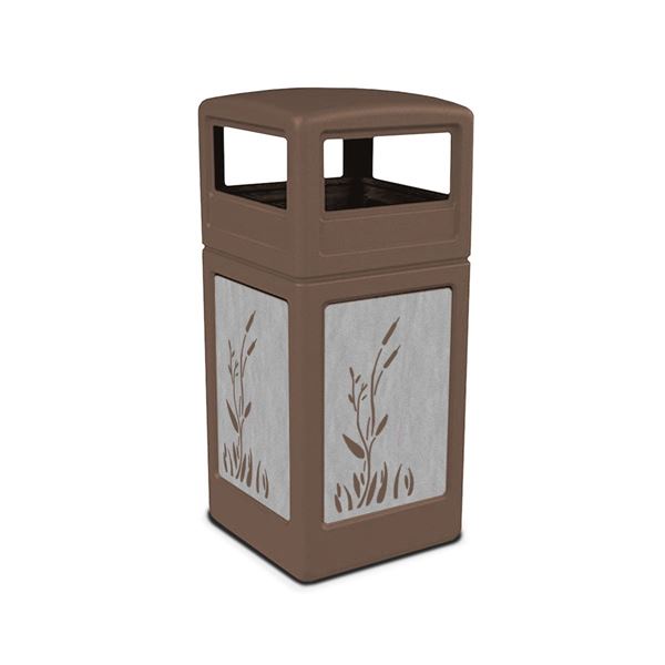 42 Gallon Dome Top Plastic Trash Receptacle with Decorative Stainless Steel Panels	