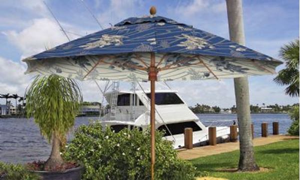Fiberbuilt Guy Harvey Augusta Market Umbrella 11 Foot Octagon with One Piece Simulated Wood Pole
