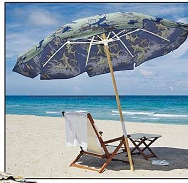 Fiberbuilt Guy Harvey Beach Umbrella 7 1/2 Foot Octagon with Two Piece Solid Wood Pole