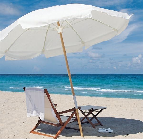 Fiberbuilt Beach Umbrella 7 1/2 Foot HEXAGON Two Piece Solid Wood Pole Marine Grade Fabric Top