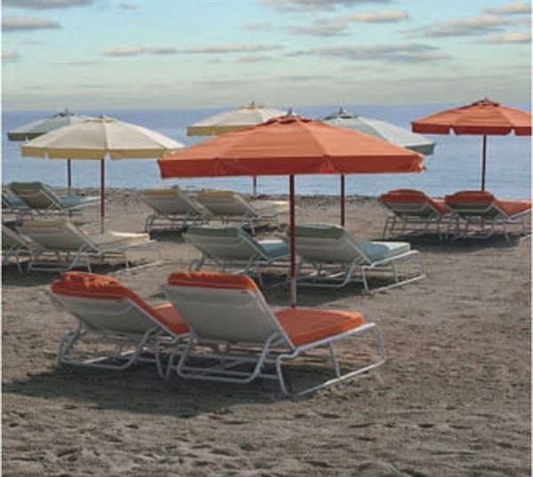 Fiberbuilt Beach Umbrella 7 1/2 Foot HEXAGON Two Piece Solid Wood Pole Marine Grade Fabric Top