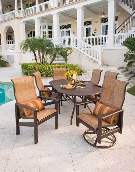 Hampton High Back Dining Arm Chair Fabric Sling with Marine Grade Polymer Frame