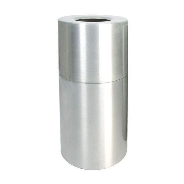 Pool Deck Trash Can Heavy Gauge Aluminum 35 Gallon Round Open Top with Plastic Liner