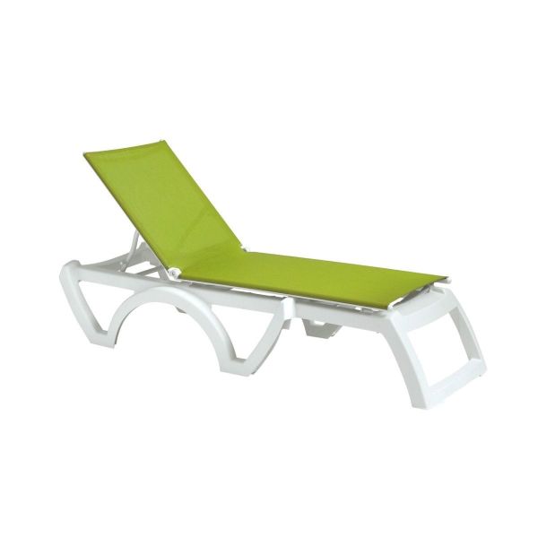 Jamaica Beach  Plastic Resin Sling Stackable Chaise Lounge - Fern Green / White