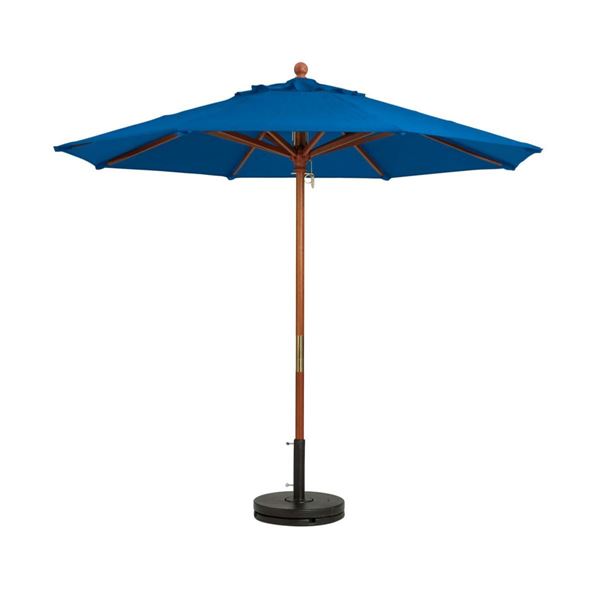 7 Foot Market Umbrella Octagon with Two-Piece Wood Pole - Pacific Blue