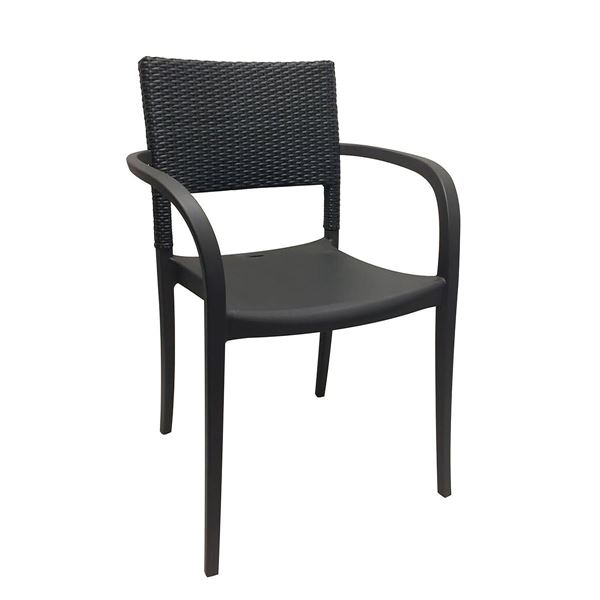 Java Stacking Outdoor Armrest Dining Chair, Air Modeled Plastic With Wicker Back
