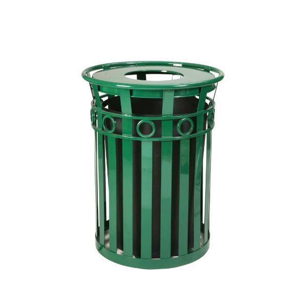 Round 36 Gallon Oakley Series Decorative Steel Powder Coated Trash Can with Liner, 97 lbs.