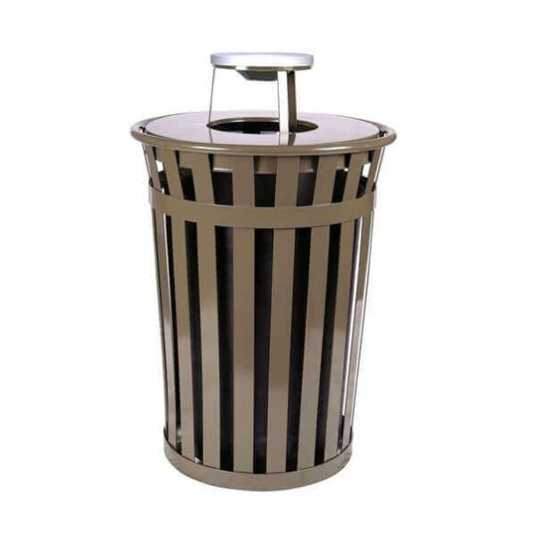 Round 36 Gallon Oakley Series Standard Steel Powder Coated Trash Can with Liner, 95 lbs.