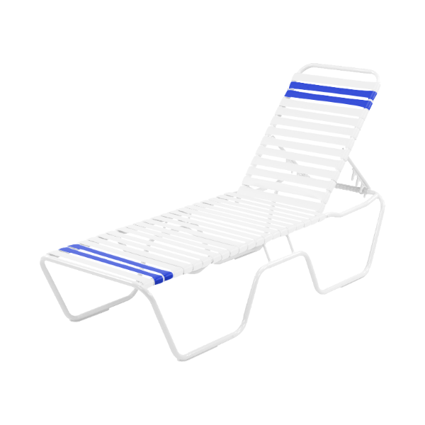 Quick Ship Pool Furniture, St. Maarten Chaise Lounge Vinyl Straps With White Stackable Aluminum Frame, White Straps