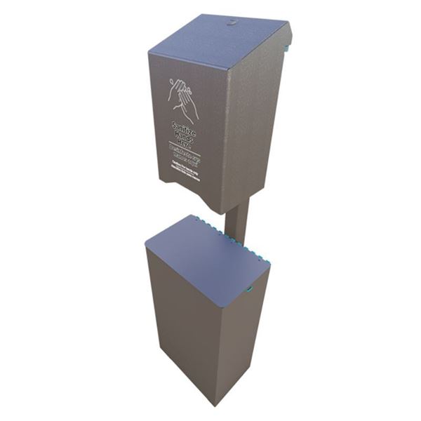 Automatic Dispenser Post Mounted Sanitation Station with 10-Gallon Trash Receptacle