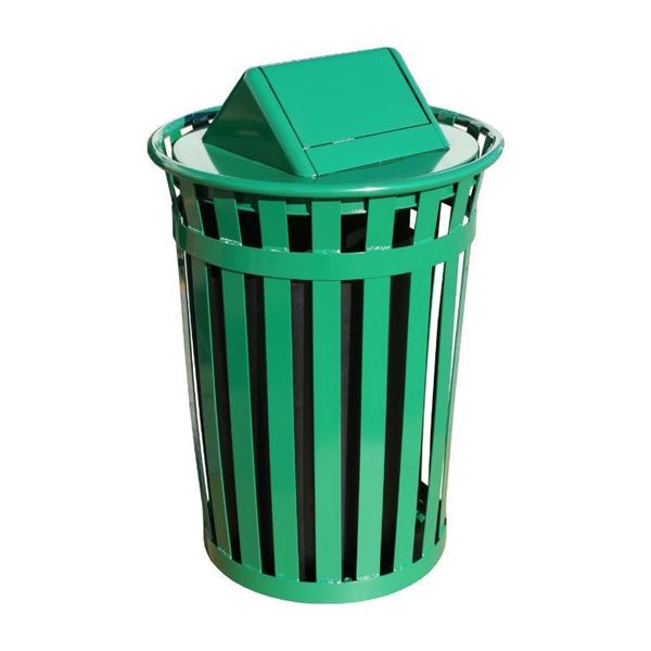 Round 36 Gallon Oakley Series Standard Steel Powder Coated Trash Can with Liner, 95 lbs.