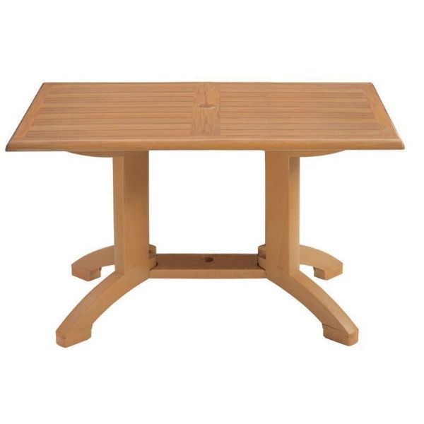 Atlanta 48” x 32” Pedestal Table with Umbrella Hole Teakwood