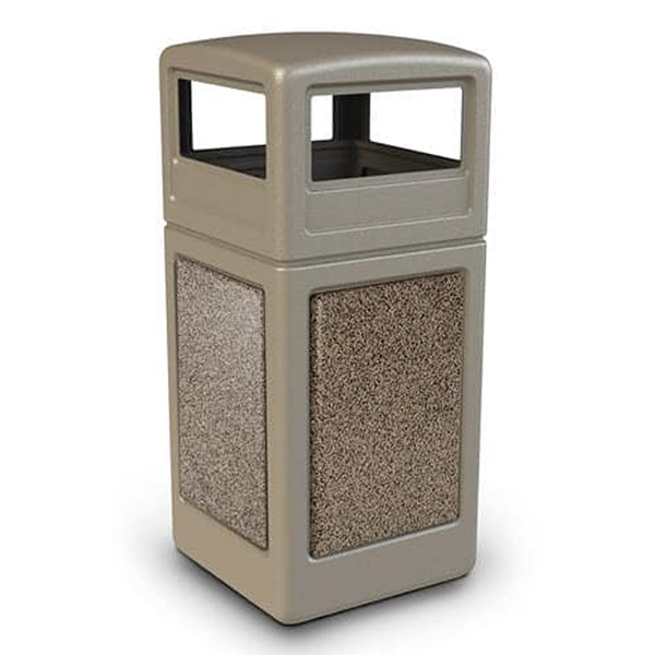 42 Gallon Stone Tec Commercial Square Plastic Trash Receptacle With Dome Lid