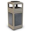 42 Gallon Plastic Pool Deck Trash Can with Stone Panel and Dome Ash Tray Top