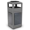 42 Gallon Plastic Pool Deck Trash Can with Stone Panel and Dome Ash Tray Top
