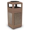 42 Gallon Plastic Pool Deck Trash Can with Stone Panel and Dome Ash Tray Top