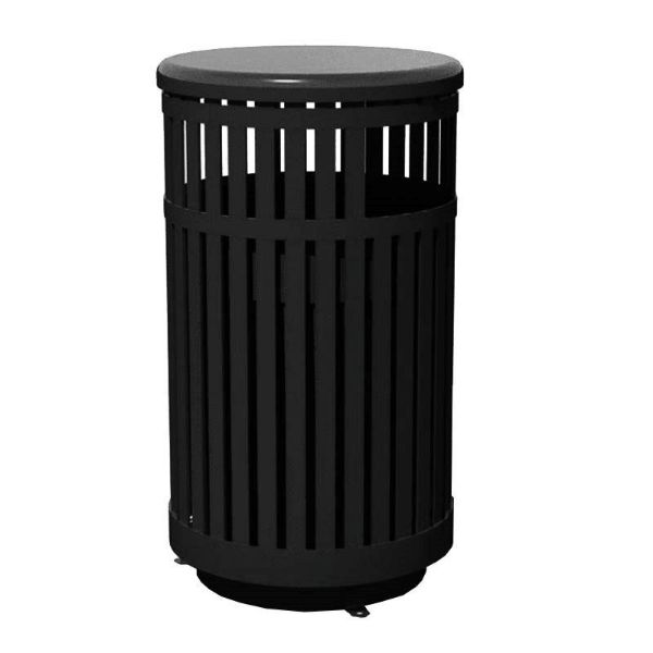 32-Gallon Trash Receptacle with Vertical Steel Slats Polyethylene Finished