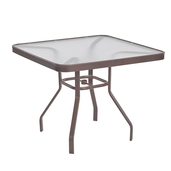 32” Square Acrylic Poolside Dining Table with Aluminum Frame - Without Umbrella Hole