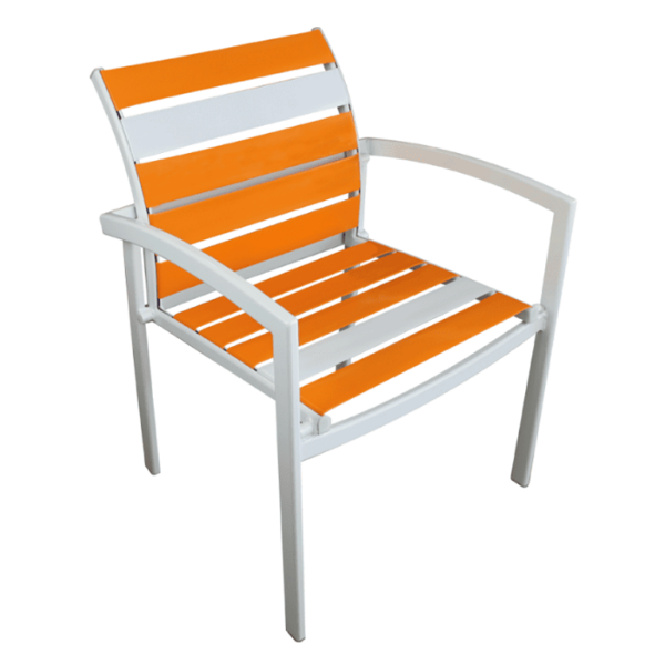 MC-50EZ - Micamy EZ Vinyl Strap Patio Dining Chair - White on Orange