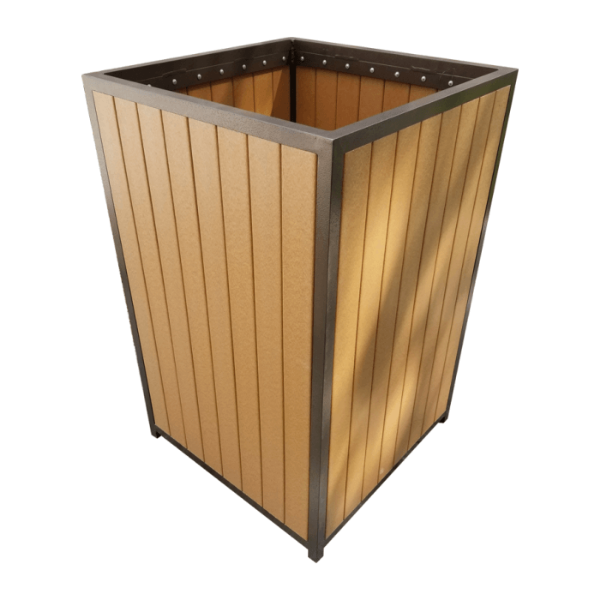 EW-99 - 30 Gallon Eco Wood Recycled Plastic Trash Bin Cover with Aluminum Frame - Trash Can Liner Not Included
