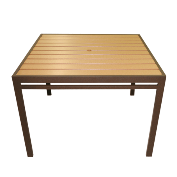 Square Eco Wood Recycled Plastic Slatted Patio Dining Table with Aluminum Frame, 36", 42”  or 48"