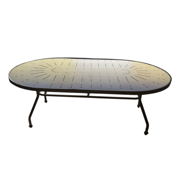 S-18X34PUNCH - 18” x 34” Sierra Oval Punched Aluminum Top Patio Coffee Table with Aluminum Frame