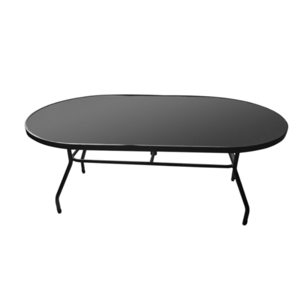K-42x76PUNCH - 42” x 76” Kingfisher Oval Punched Aluminum Patio Dining Table with Aluminum Frame