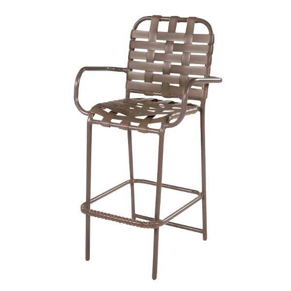 Picture of St. Maarten Poolside Bar Stool with Arms, Crossweave Vinyl Straps with Aluminum Frame, 20 lbs.