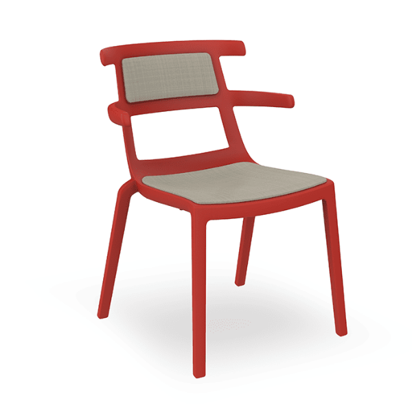 Tokyo Patio Dining Chair with Padded Seat and Backrest - Red / Linen