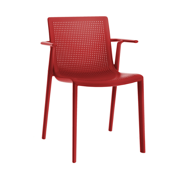 Beekat Stackable Polypropylene Patio Dining Chair with Arms - Red