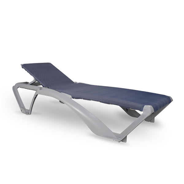 Marina Club Sunbed Stackable Polypropylene Sling Chaise Lounge - Grey Silver / Blue Jeans