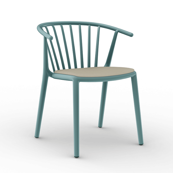 	Woody Polypropylene Poolside Dining Armchair with Padded Seat - Azul Retro/Linen